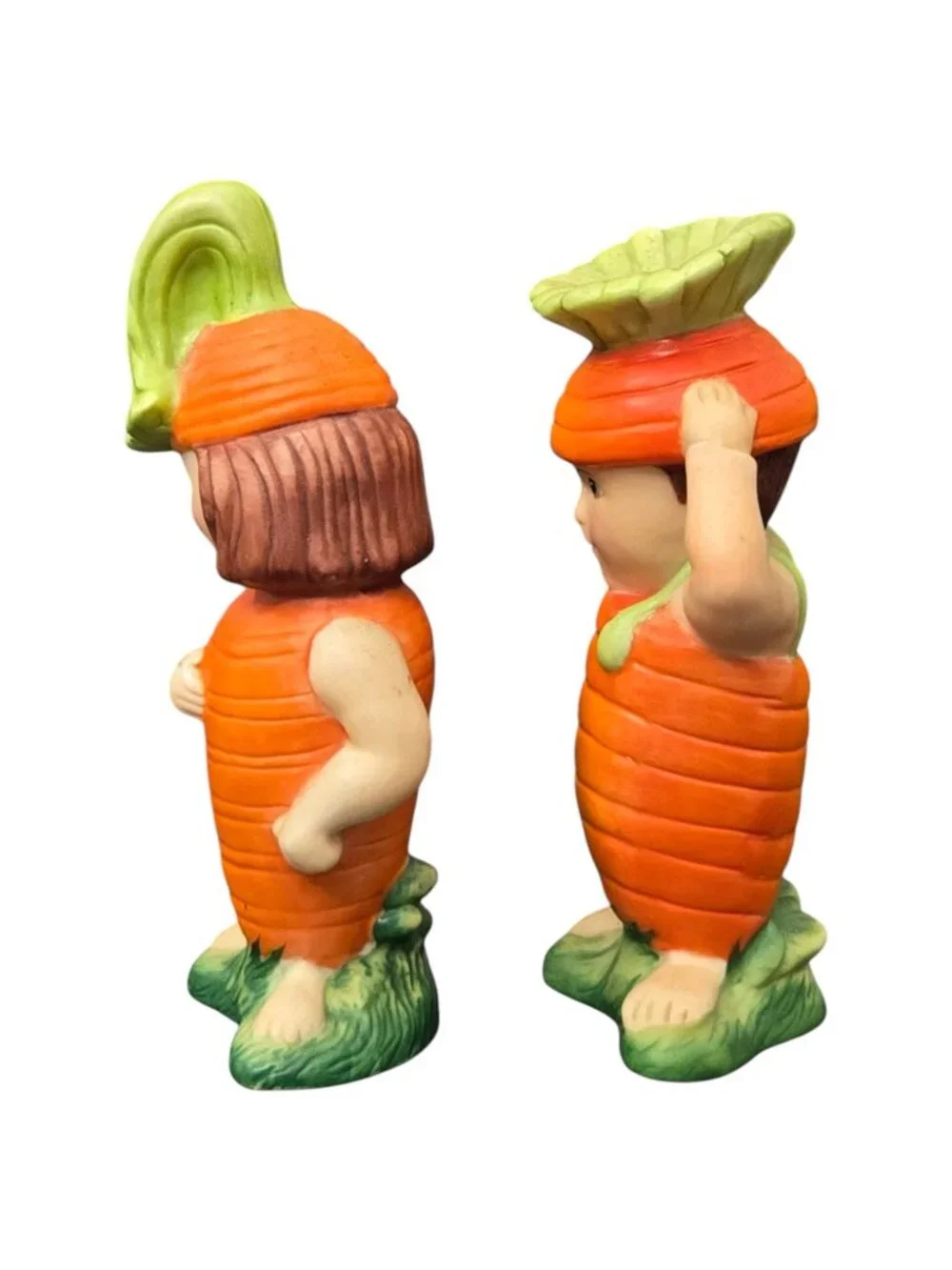 Carrot Salt & Pepper Shaker Set Kids Couple Kitsch Franklin Mint Vintage 1991